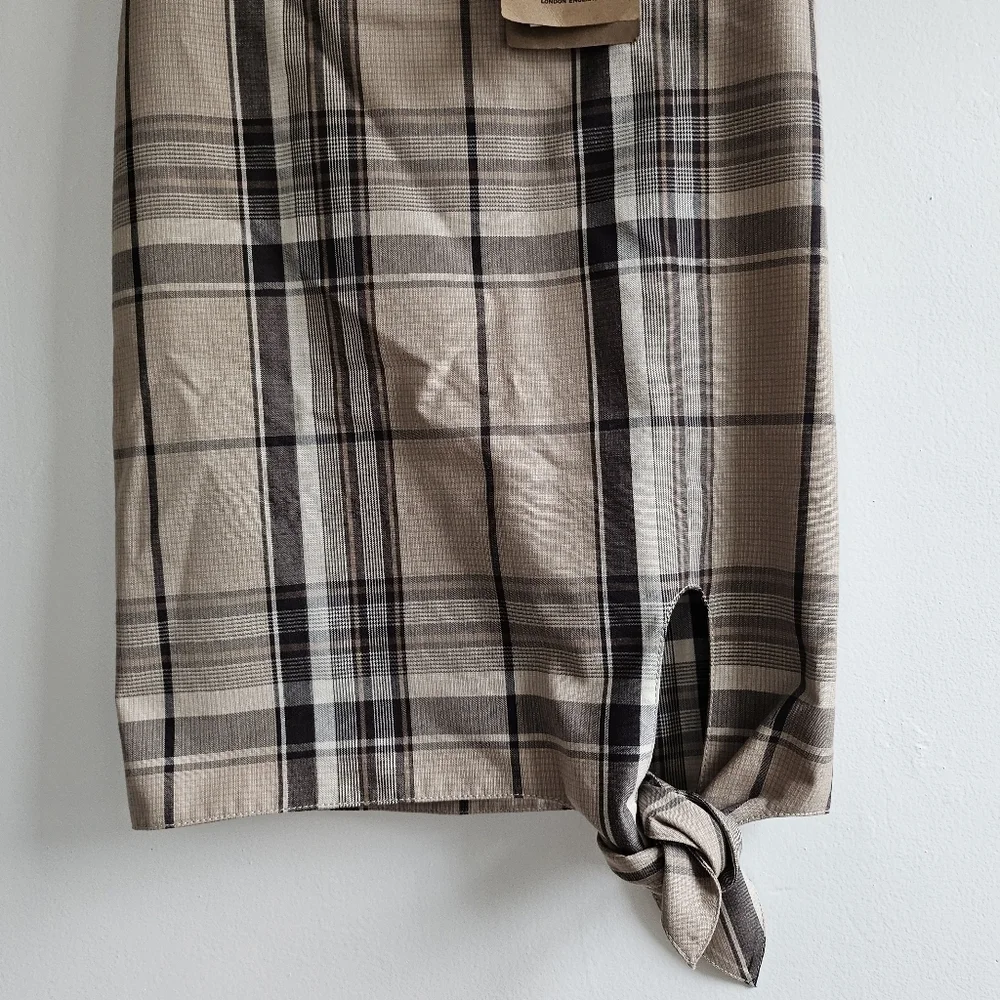 New Burberry Knot Detail Nova Check Driftwood Pattern Pencil Skirt NWT 0 US/2 UK